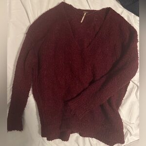 Free People Burgundy Textured Sweater